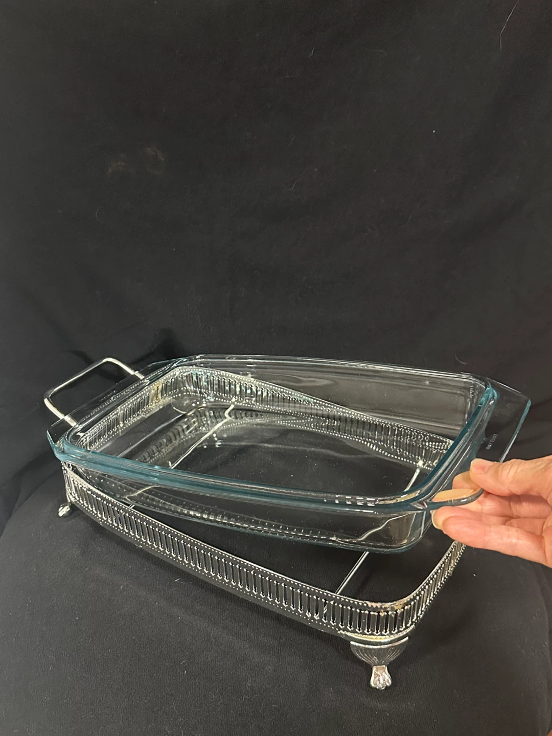 Glass Casserole Dish with Silver Plated Holder and Lid - photo 5