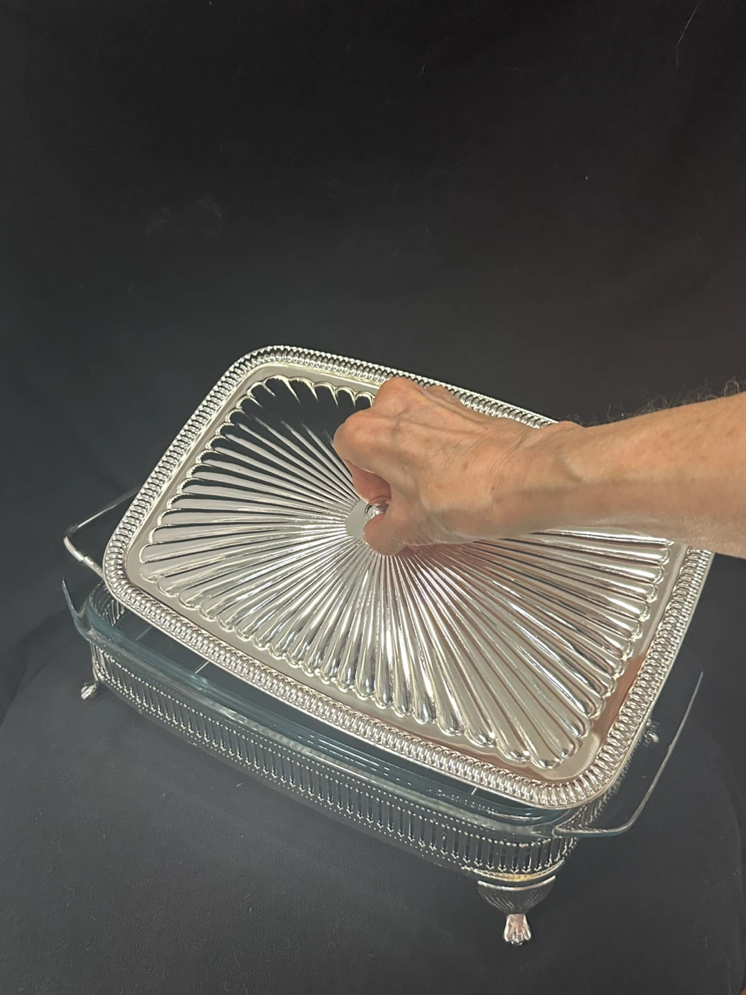Glass Casserole Dish with Silver Plated Holder and Lid
