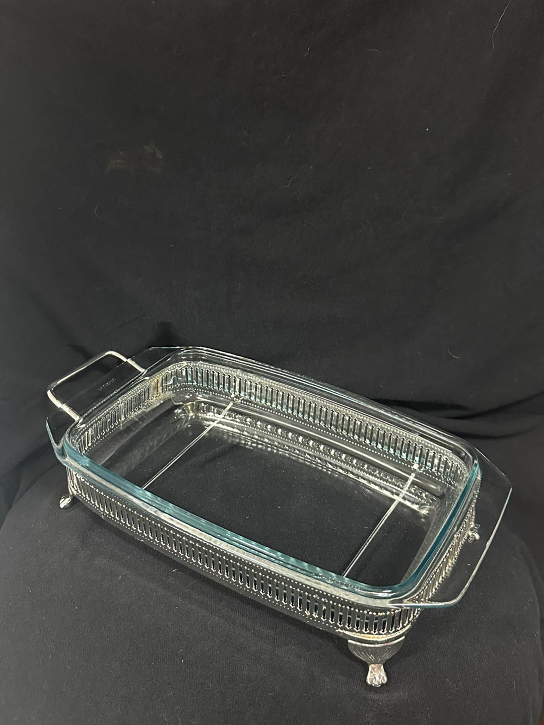 Glass Casserole Dish with Silver Plated Holder and Lid - photo 4