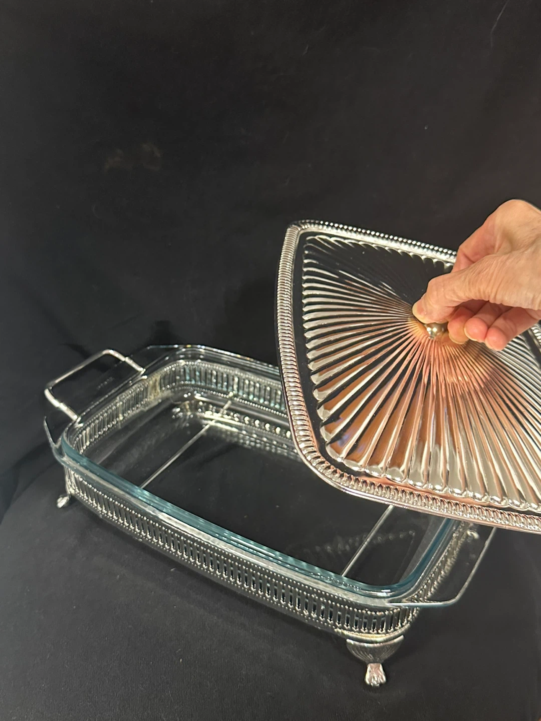 Glass Casserole Dish with Silver Plated Holder and Lid - photo 3