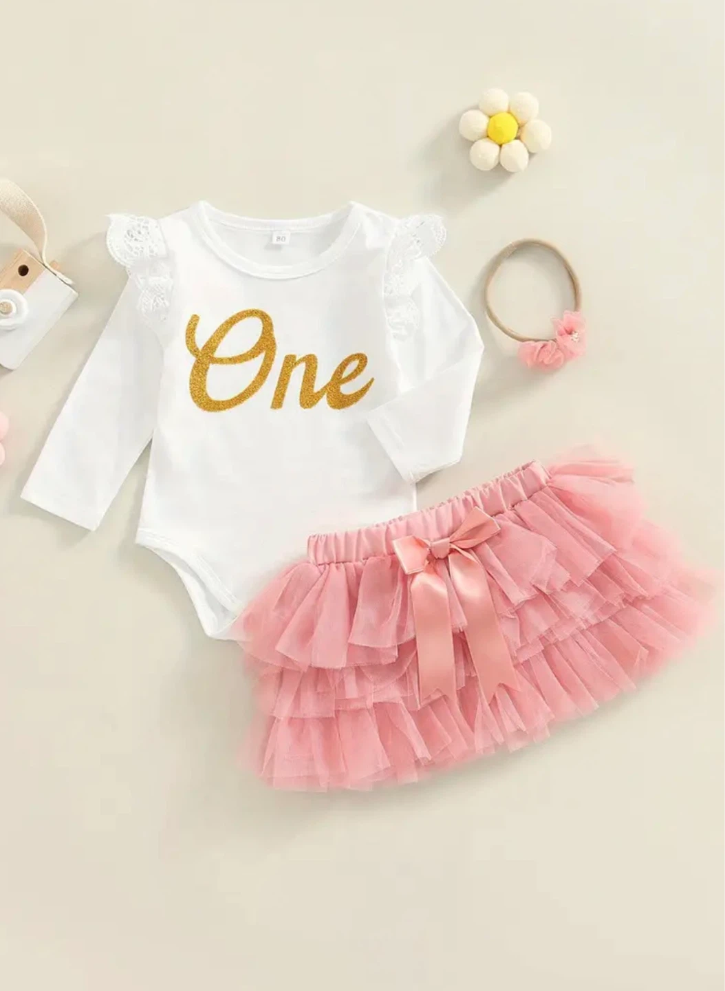 Baby Girl "One" Outfit with Tutu and Headband - 9-12 Months