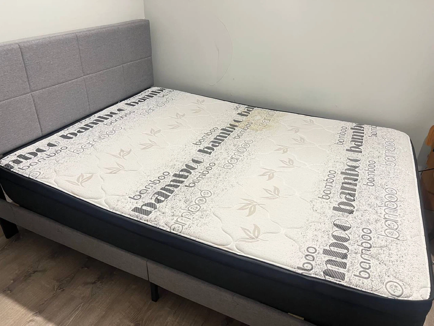 Queen Size Mattress with Grey Headboard and mattress