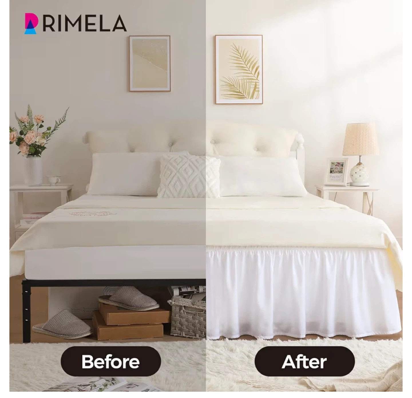 D/Q - White Ruffled Bed Skirt - 15"