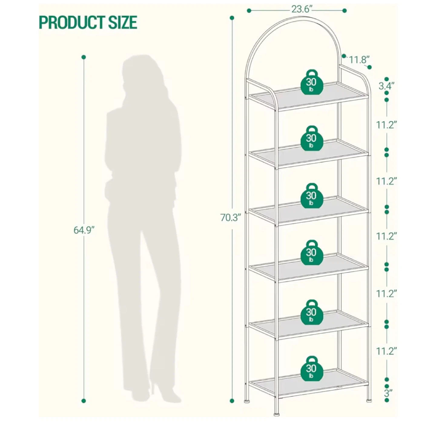 Gold 6-Tier Bookshelf with Tempered Glass Shelves - photo 2