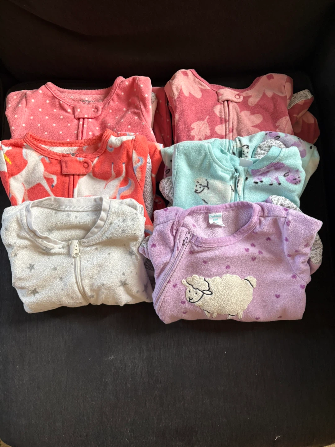 Baby Girl Fleece Sleepers - 6 Pack 18 months