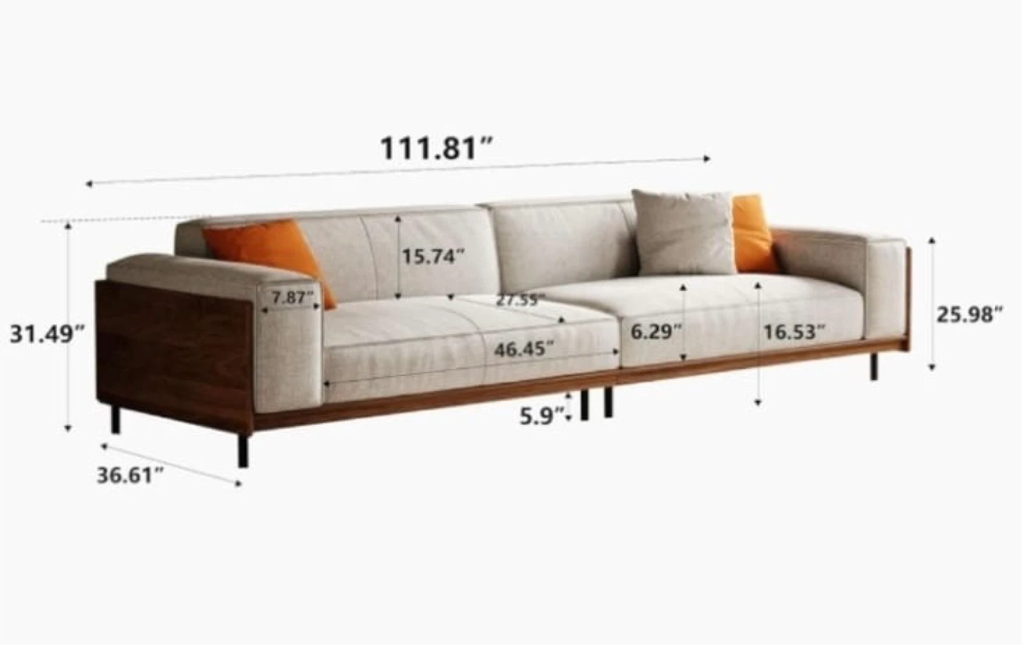 Large Light Grey Sofa with Wood Base - photo 5