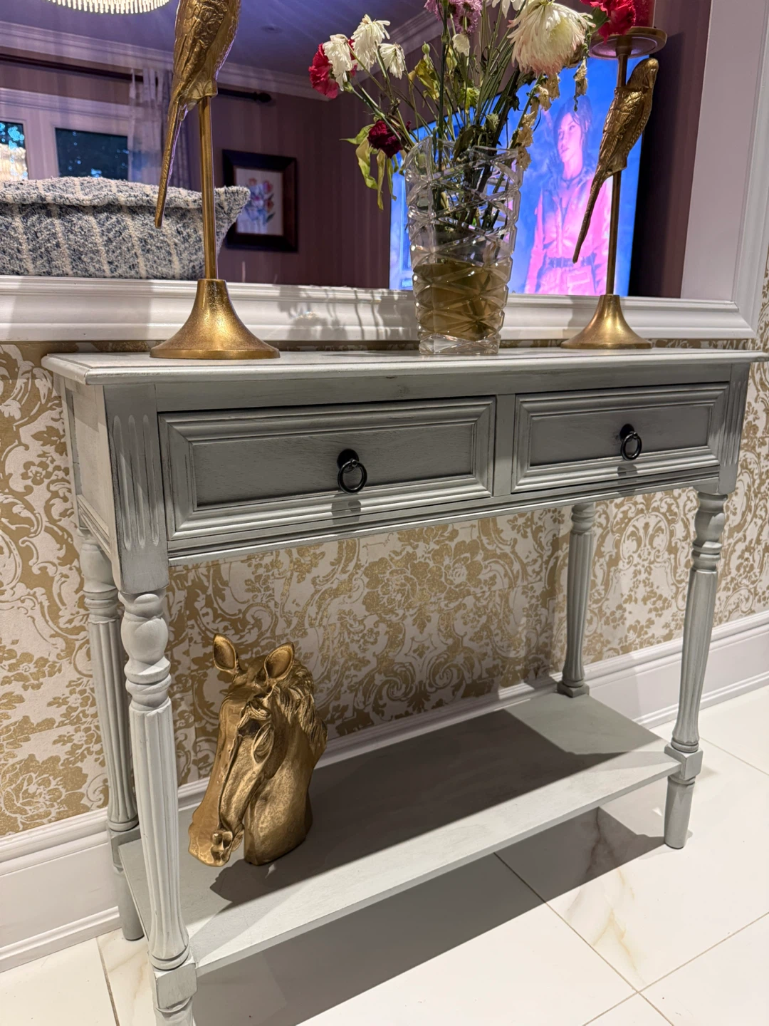 Grey Console Table with Two Drawers - photo 5