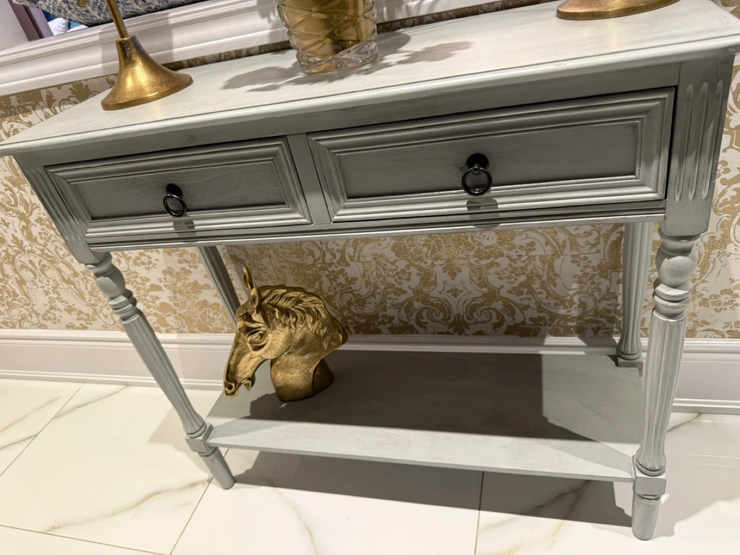 Grey Console Table with Two Drawers