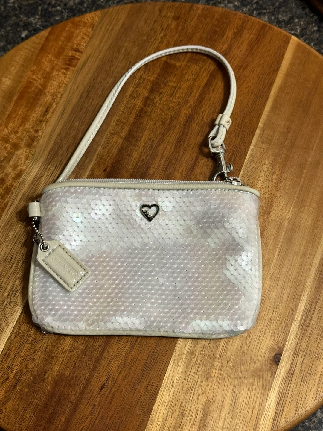 Coach Poppy Wristlet White Sequins