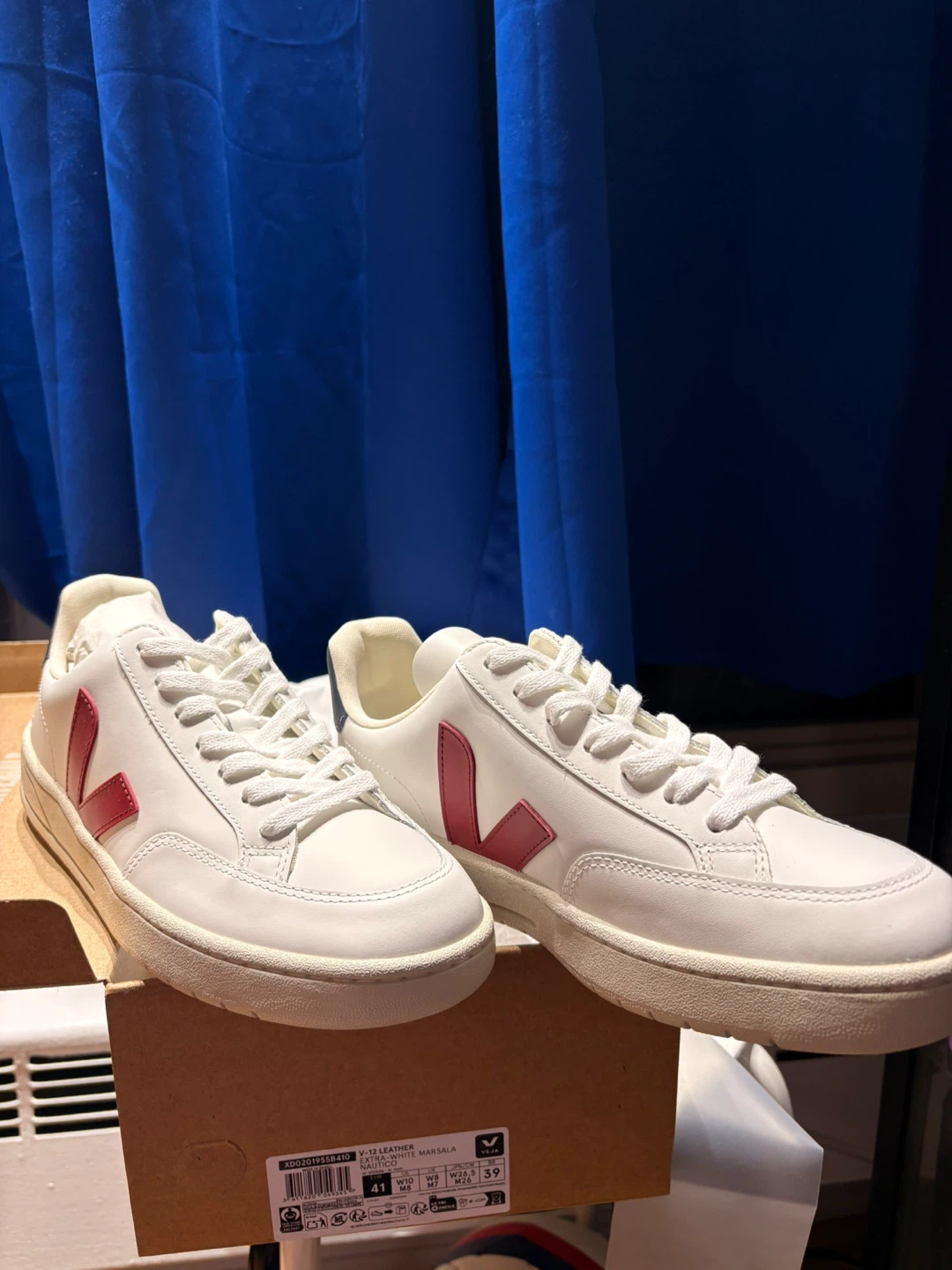 Veja V-12 Leather Sneakers - White/Marsala - photo 2