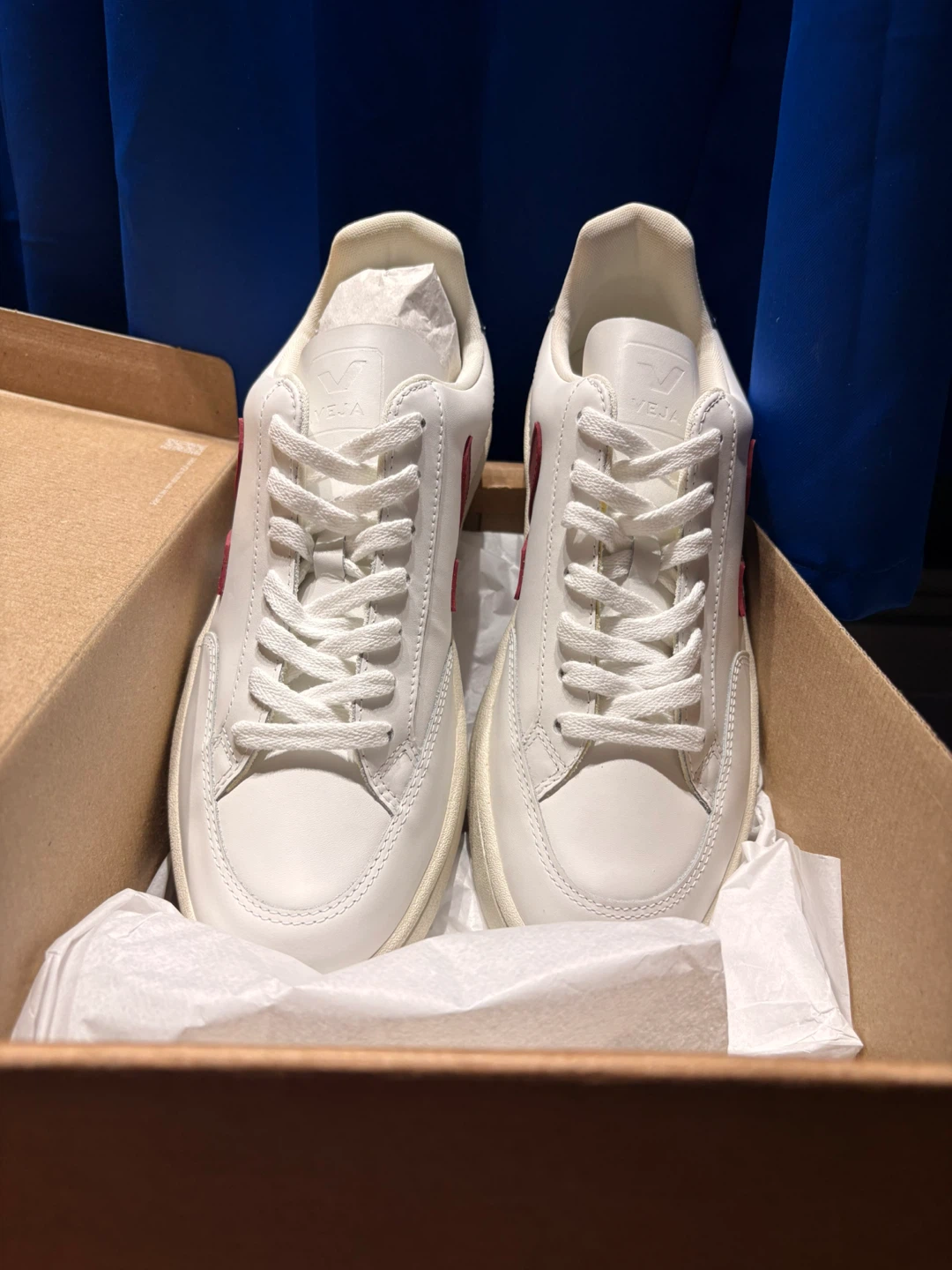 Veja V-12 Leather Sneakers - White/Marsala