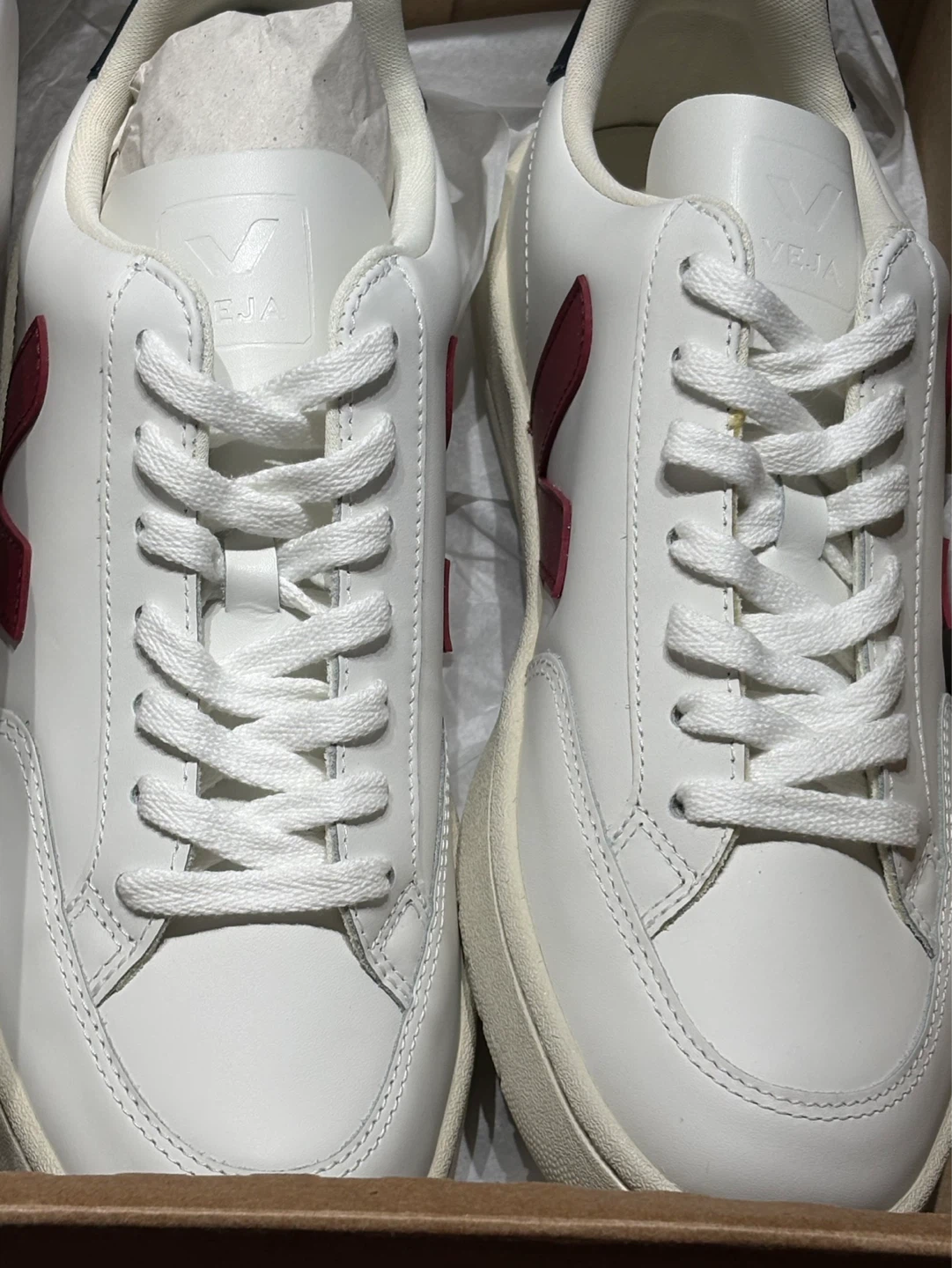 Veja V-12 Leather Sneakers - White/Marsala - photo 4