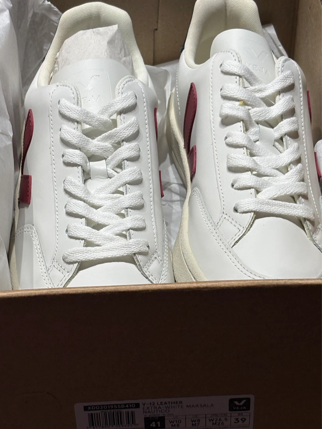 Veja V-12 Leather Sneakers - White/Marsala - photo 5