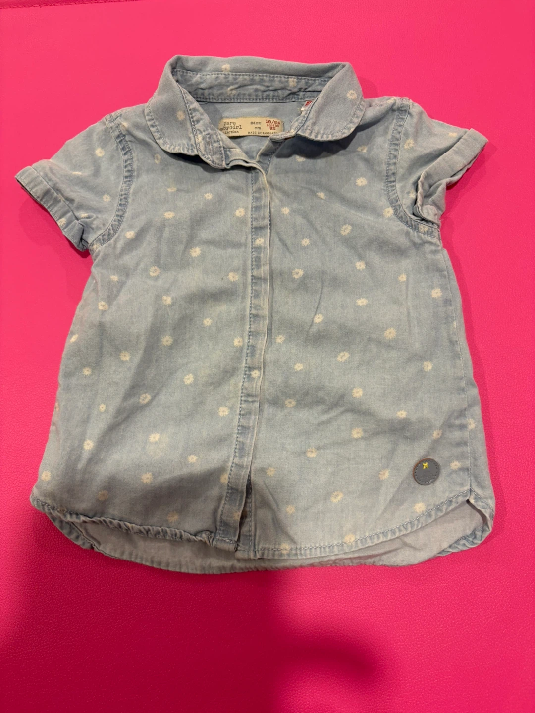 Zara Baby Girl Chambray Button-Up Shirt Daisy Print