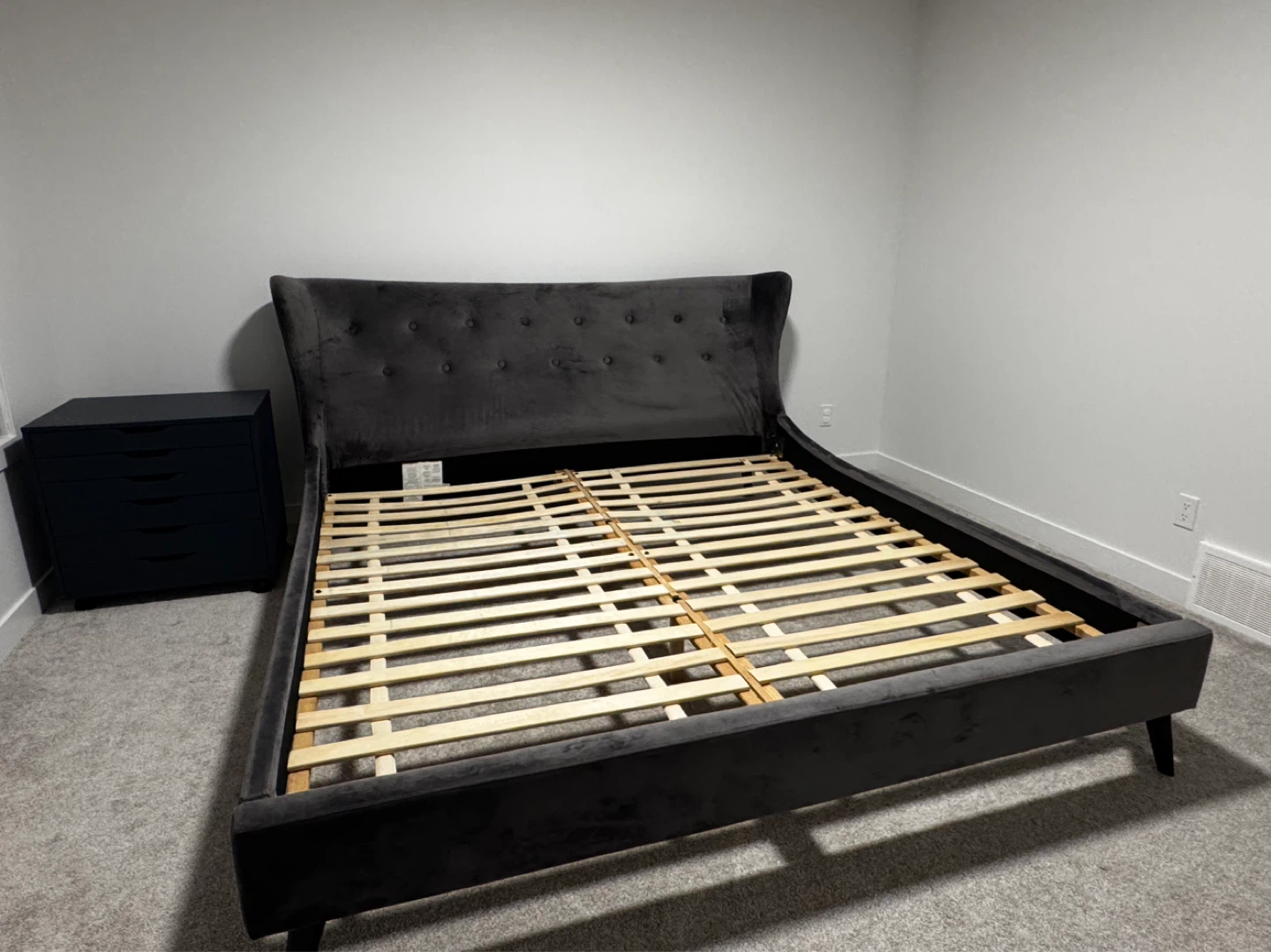 King Size Dark Grey Velvet Tufted Wingback Bed Frame