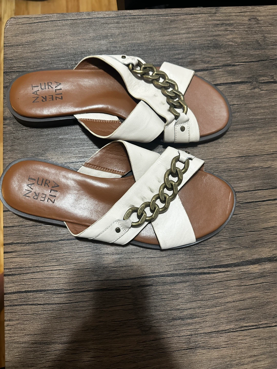 Naturalizer White Leather Chain Accent Slides - photo 5