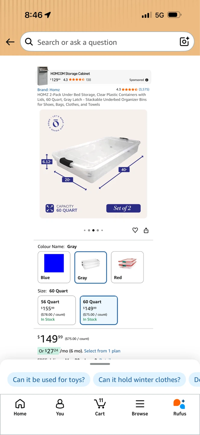 Under bed storage x2 60 qt
