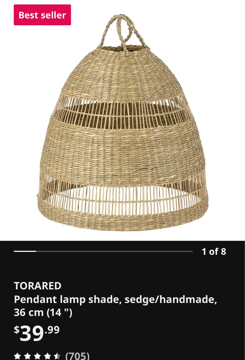 TORARED Pendant Lamp Shades- Sedge, Handmade, 36 cm (14")