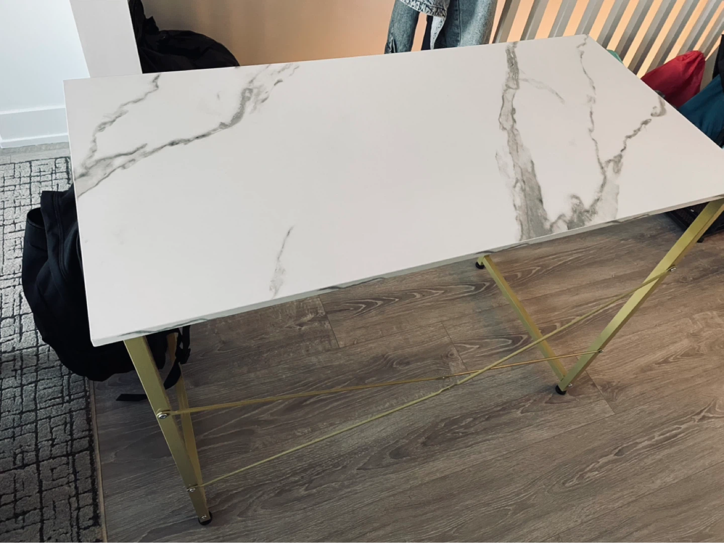 Marble Pattern Top Desk with Gold Legs