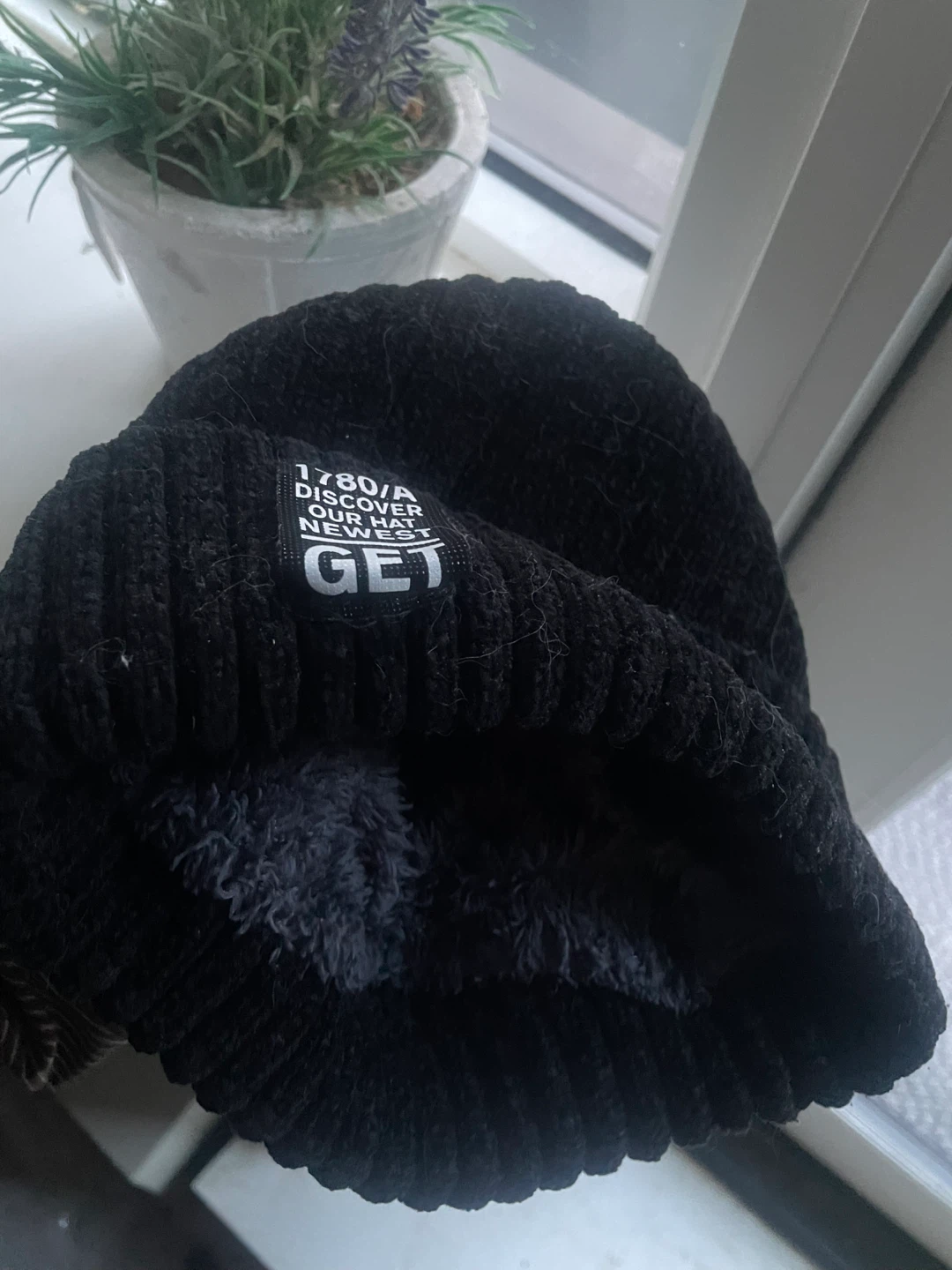Black Corduroy Beanie with Fuzzy Lining