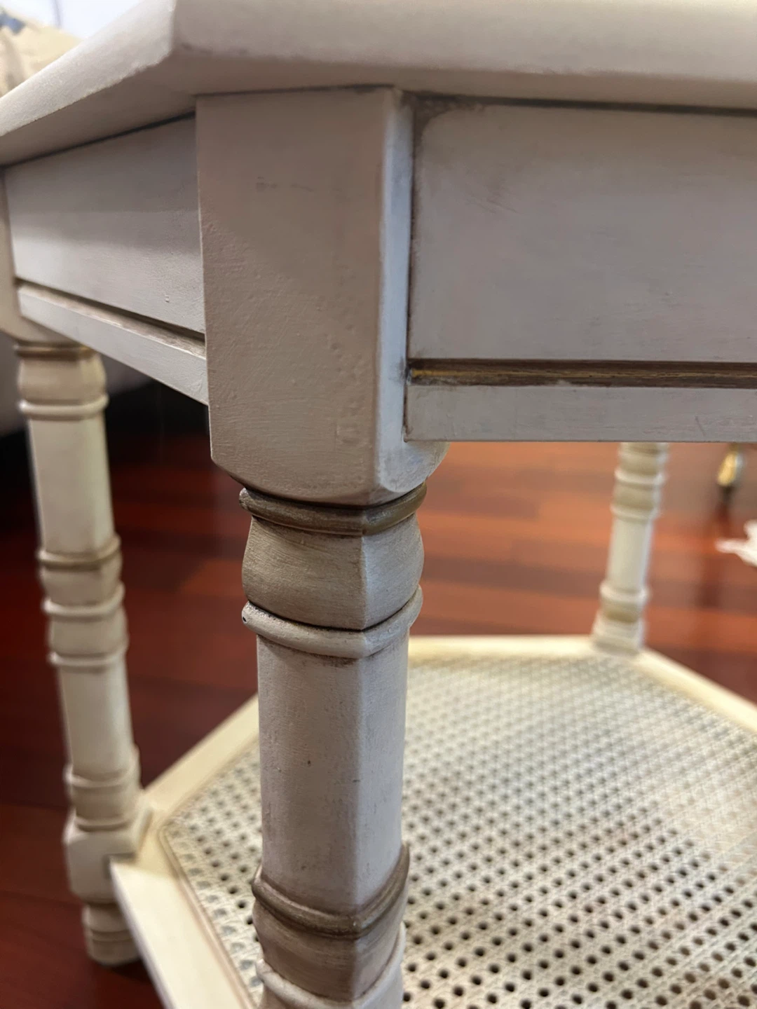 Octagonal Side Table with Glass Top and Cane Shelf - photo 3