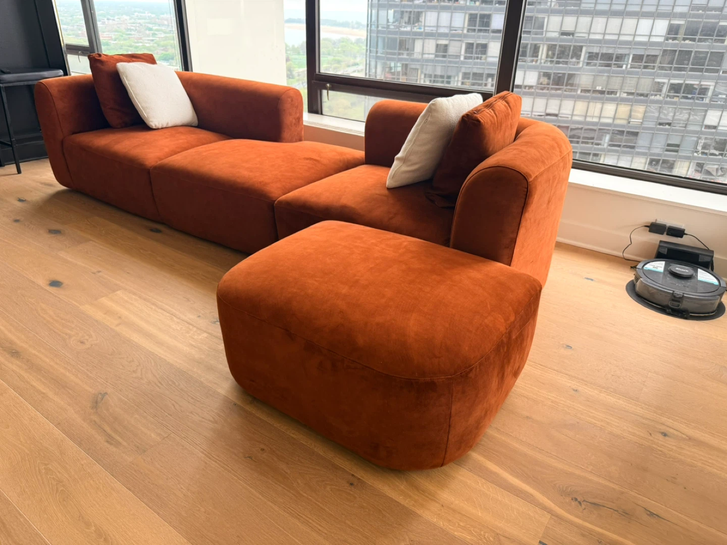 Burnt Orange Sectional Sofa with Ottoman