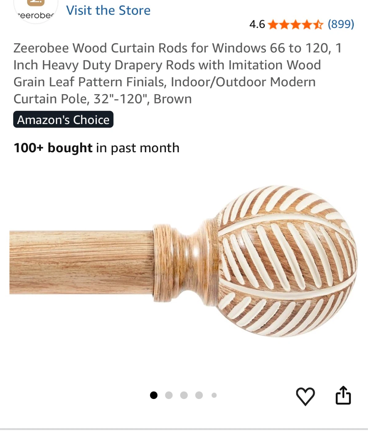 Zeerobee Wood Curtain Rod Set - 32"-120" - Brown - photo 2