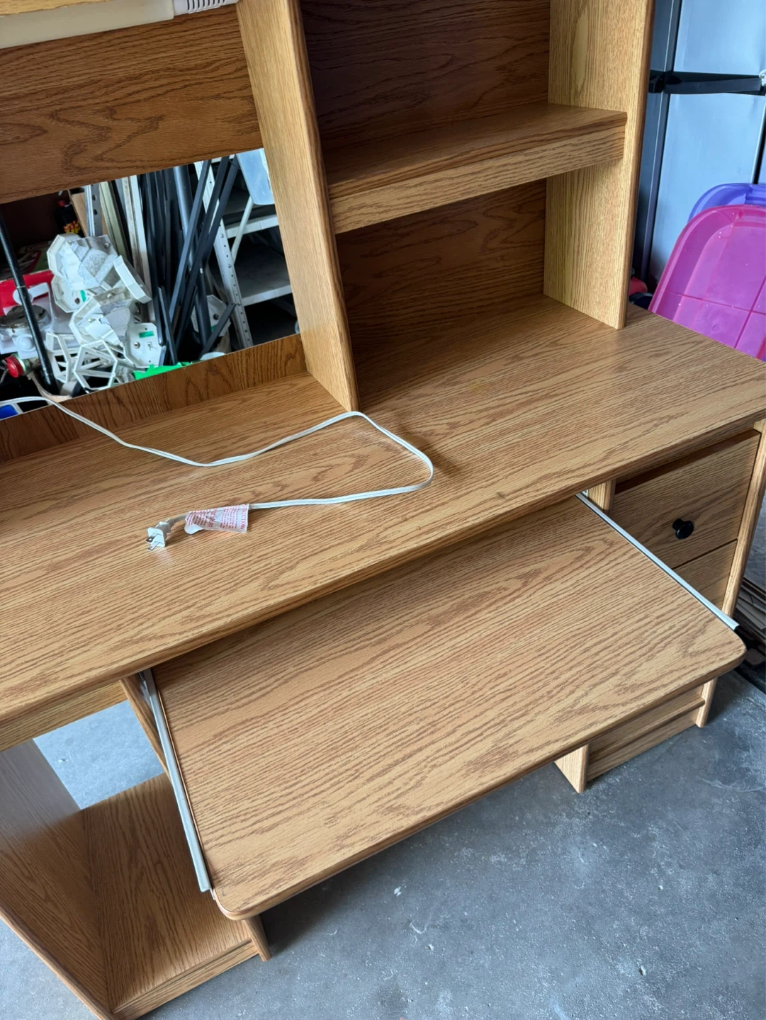 Modern Oak finish computer desk with hutch and light - photo 5