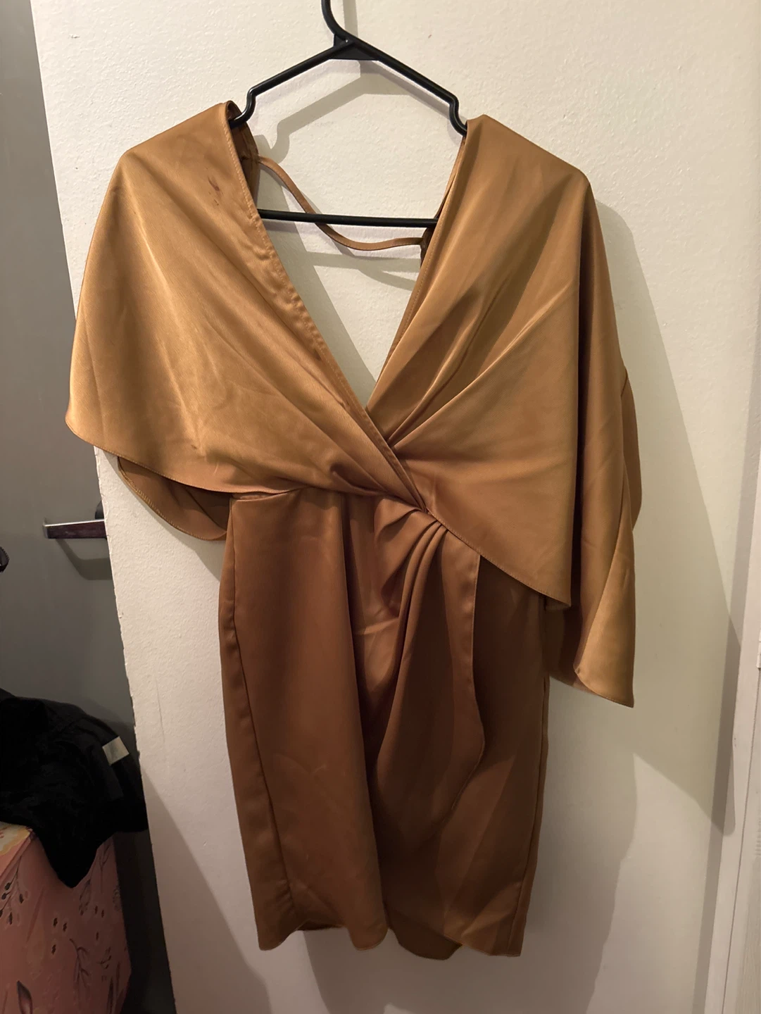 ASOS Satin Drape Wrap Dress - Gold - photo 3