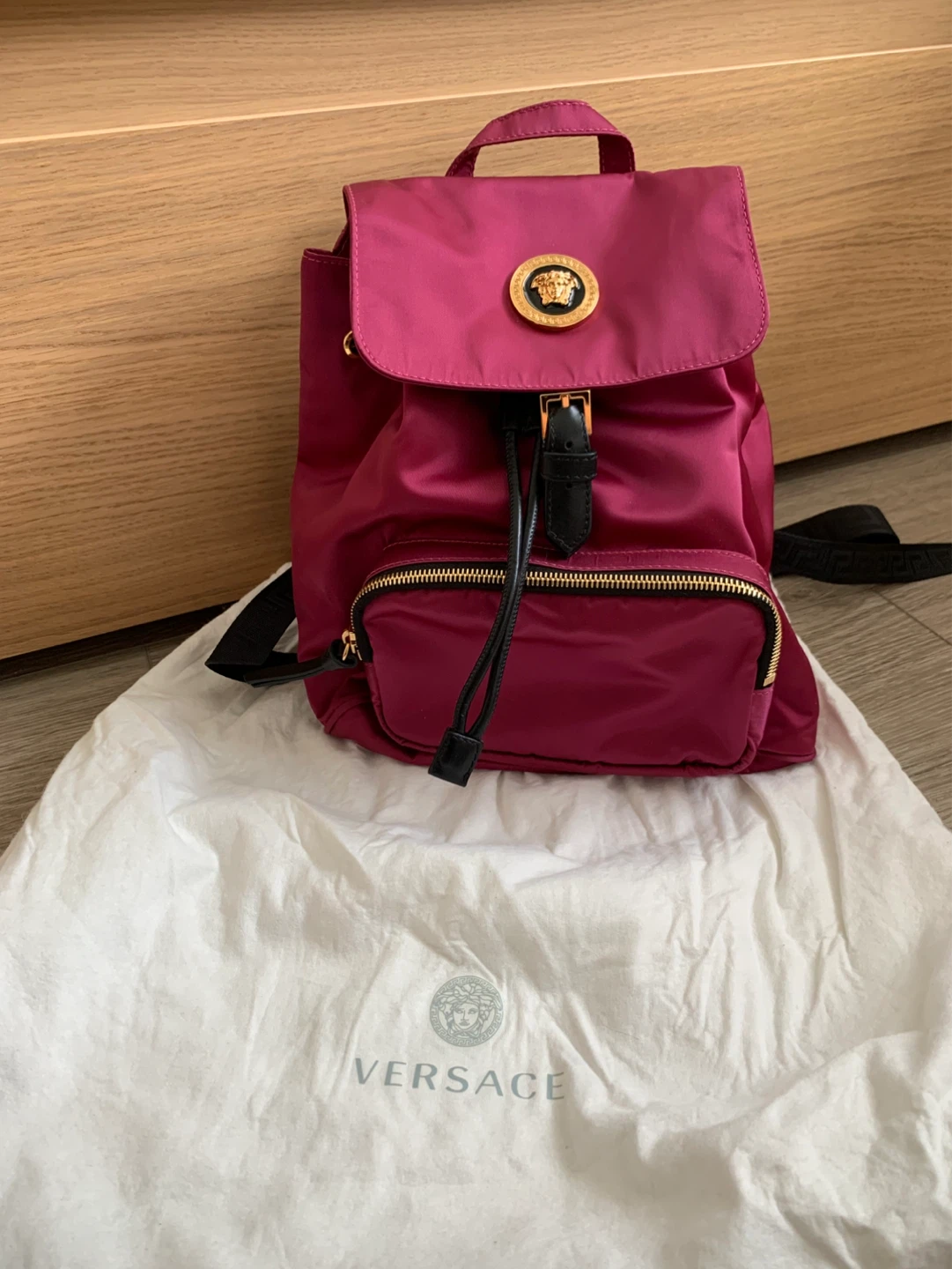 Versace La Medusa Nylon Backpack in Fuchsia Pink