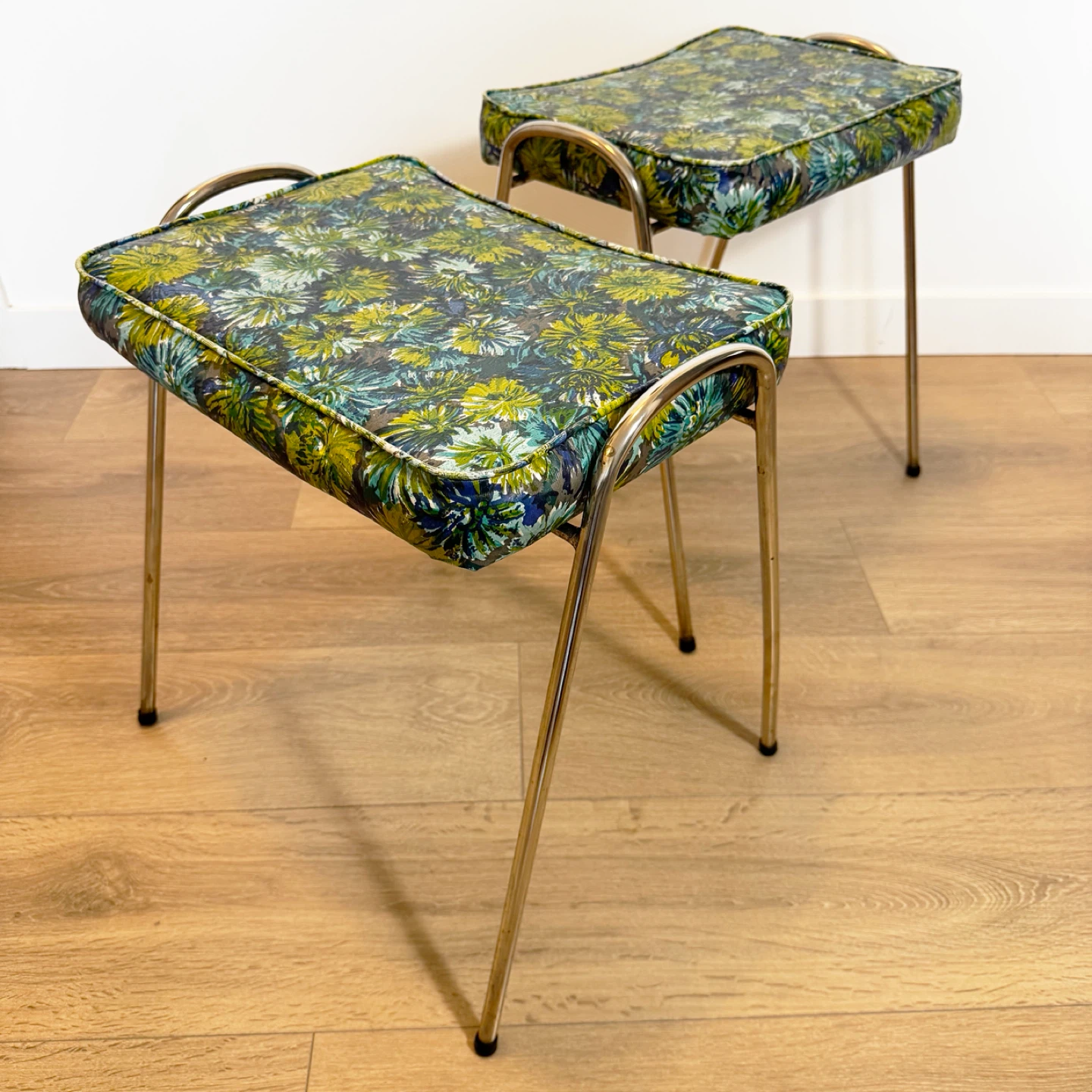 Vintage MCM Floral Stools (Set of 2)
