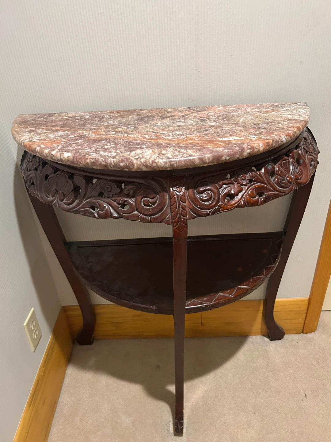 Ornate Console Table with Marble Top and Mirror
