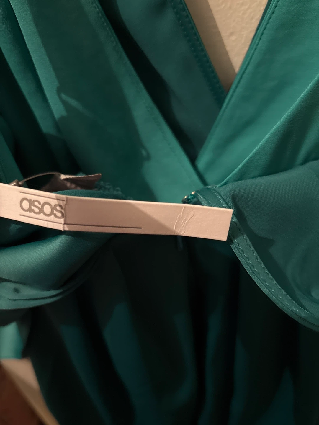 ASOS Teal Satin Plunge Neck Midi Dress - Size US 0 - photo 4