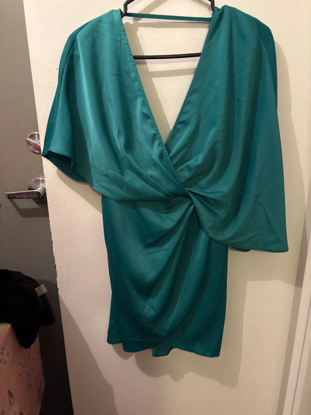 ASOS Teal Satin Plunge Neck Midi Dress - Size US 0