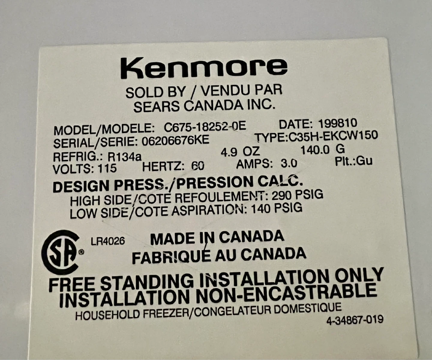 Kenmore 18 CBFT Chest Freezer - photo 3