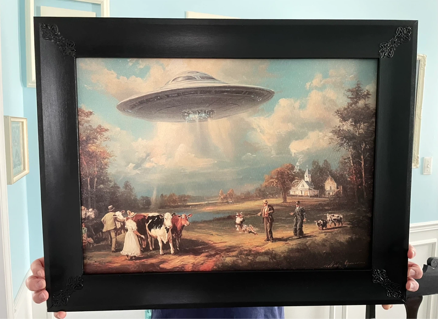 Framed Art Print - UFO Abducting Cows - photo 2