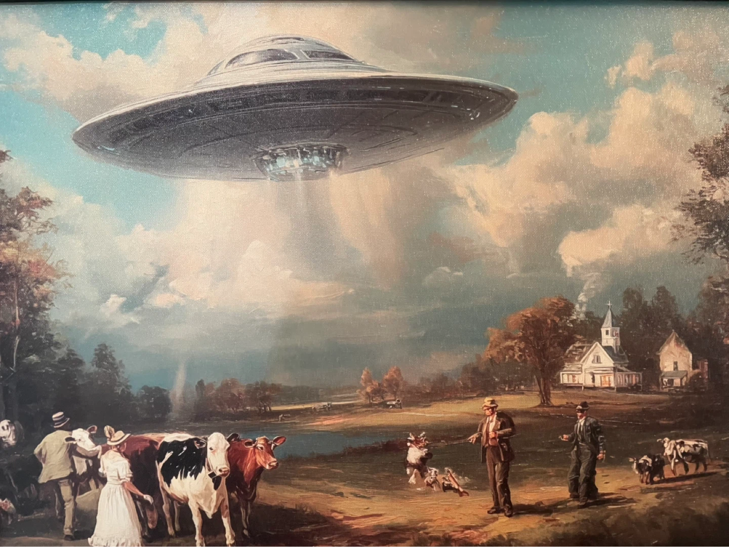 Framed Art Print - UFO Abducting Cows - photo 3