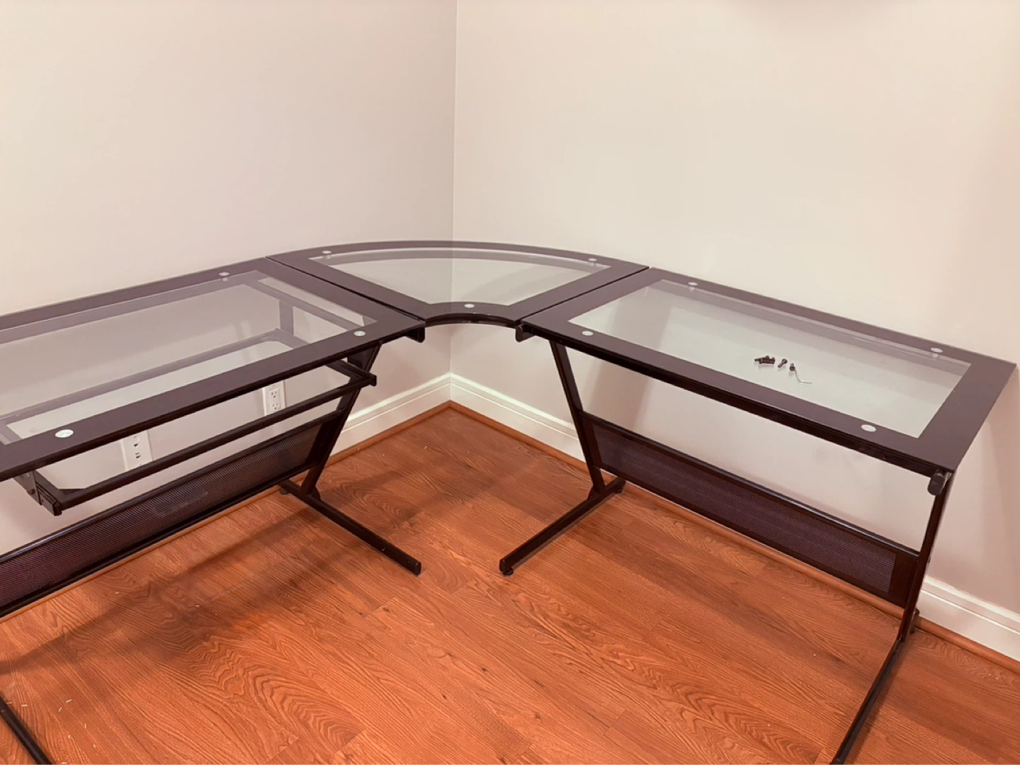 Corner Glass Desk with Metal Frame