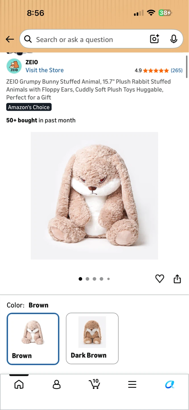 ZEIO Grumpy Bunny Stuffed Animal Plush Toy - Brown, 19.6 inch - photo 2