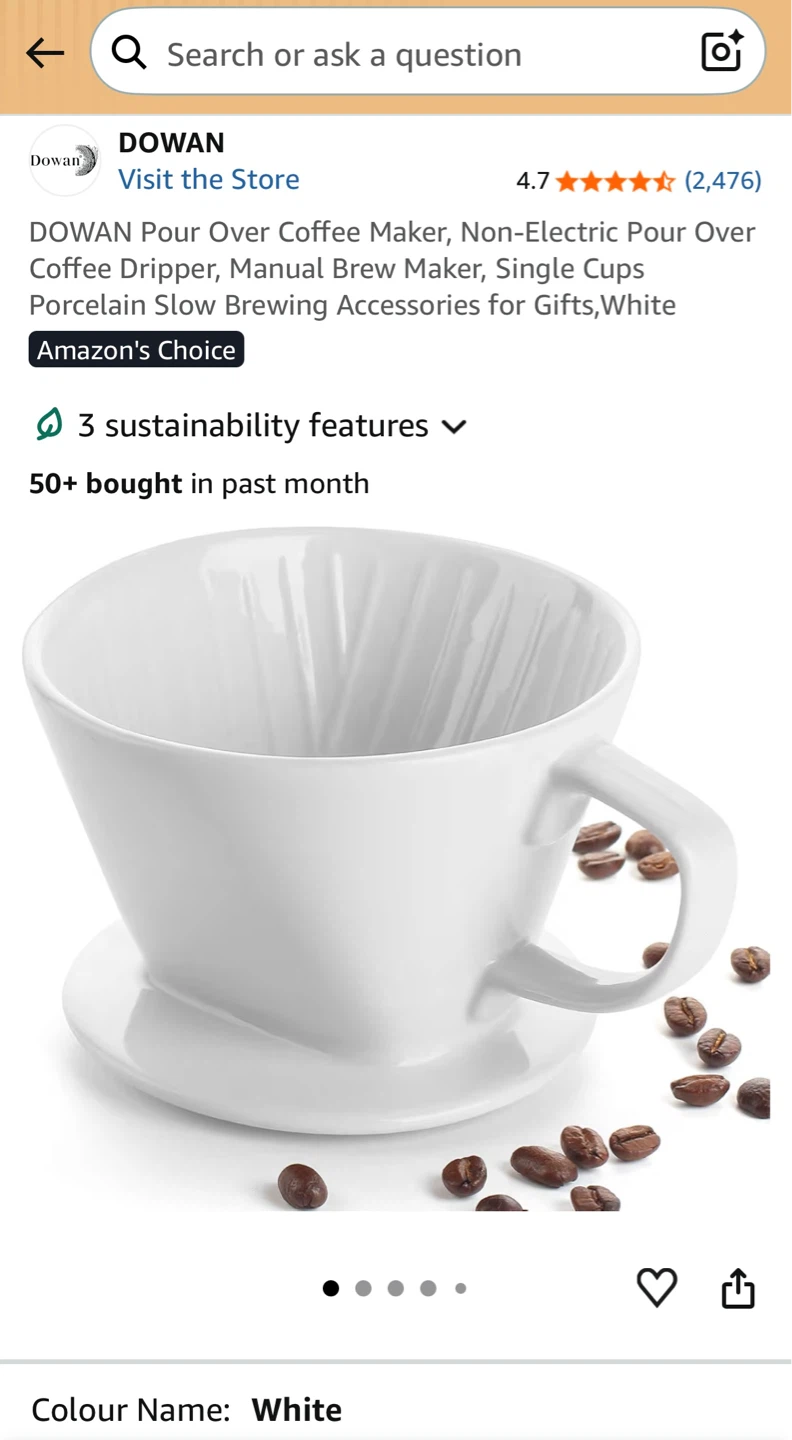 DOWAN Pour Over Coffee Dripper - White - photo 4