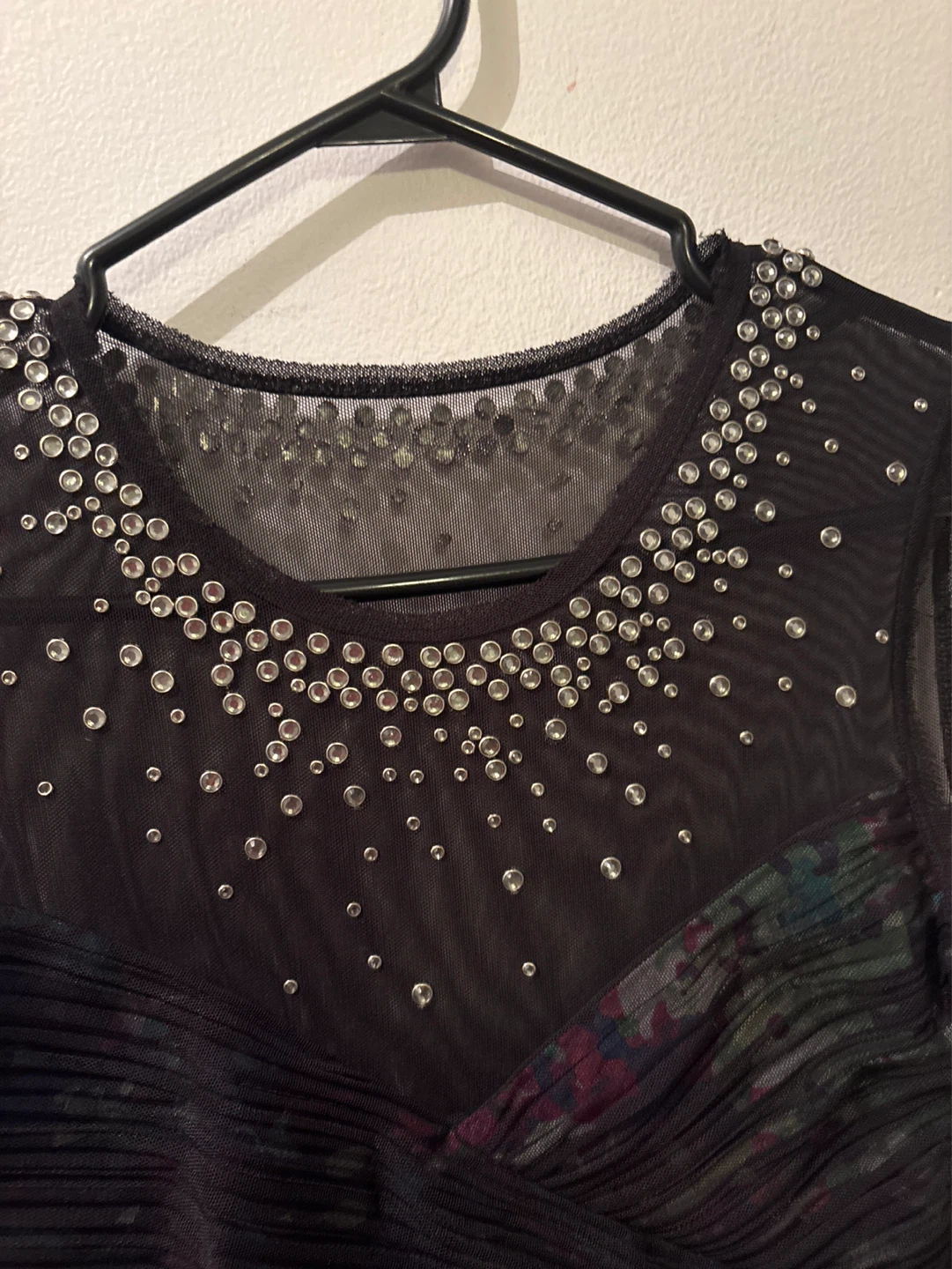 Black Embellished Sheer Neckline Mini Dress - photo 2