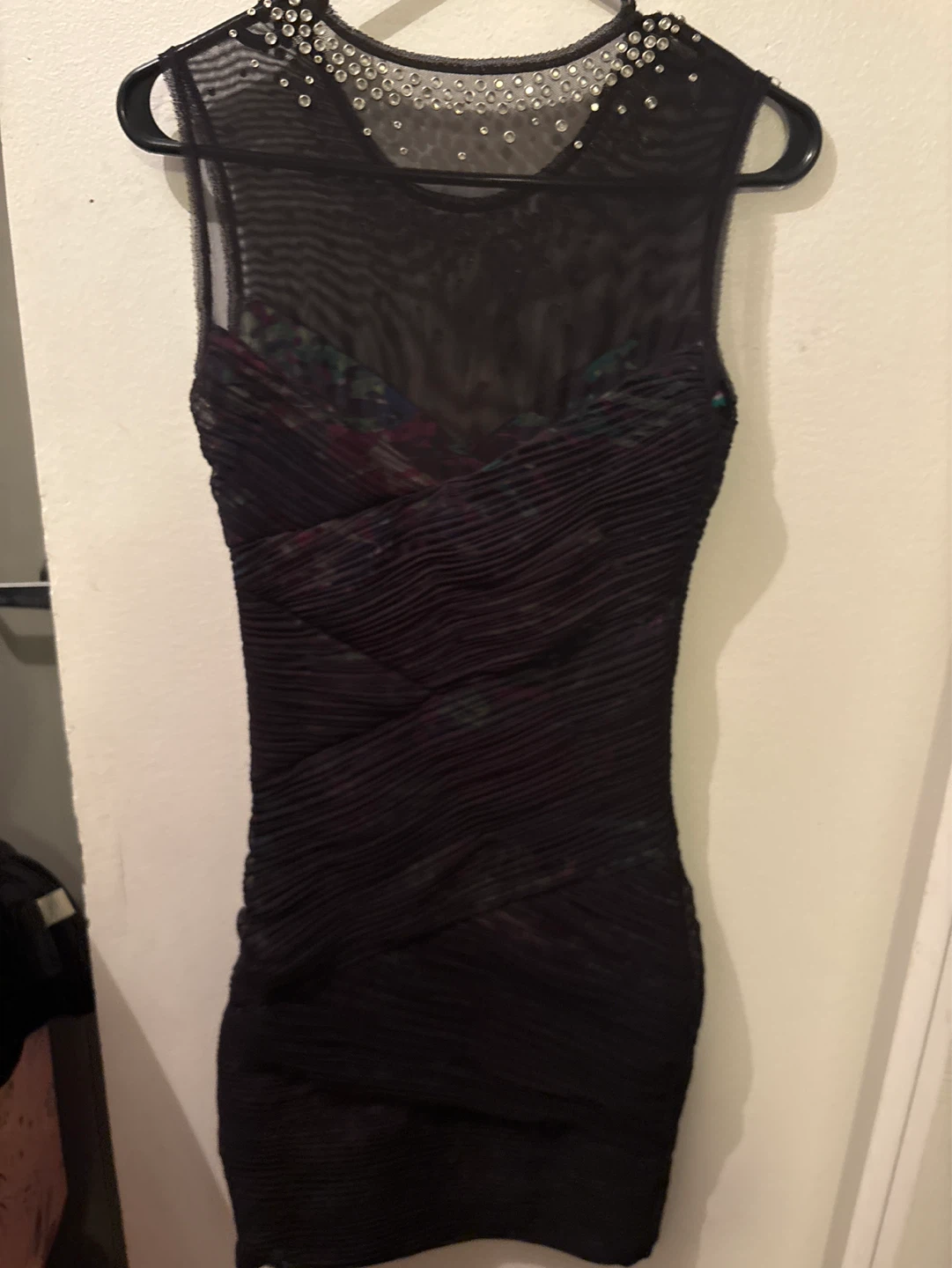 Black Embellished Sheer Neckline Mini Dress - photo 5