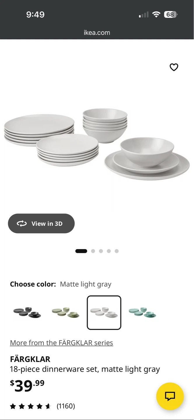 IKEA FÄRGKLAR 18-Piece Dinnerware Set - Matte Light Gray