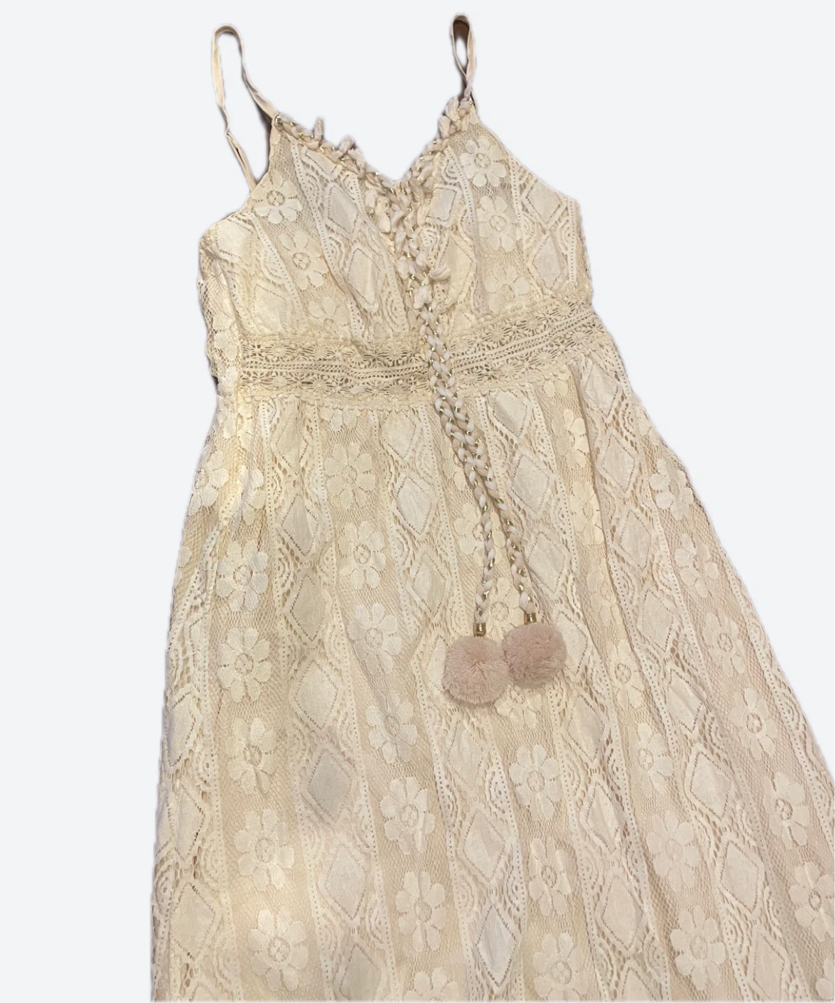 Cream Lace Maxi Dress with Pom Pom Tassel Detail - photo 2