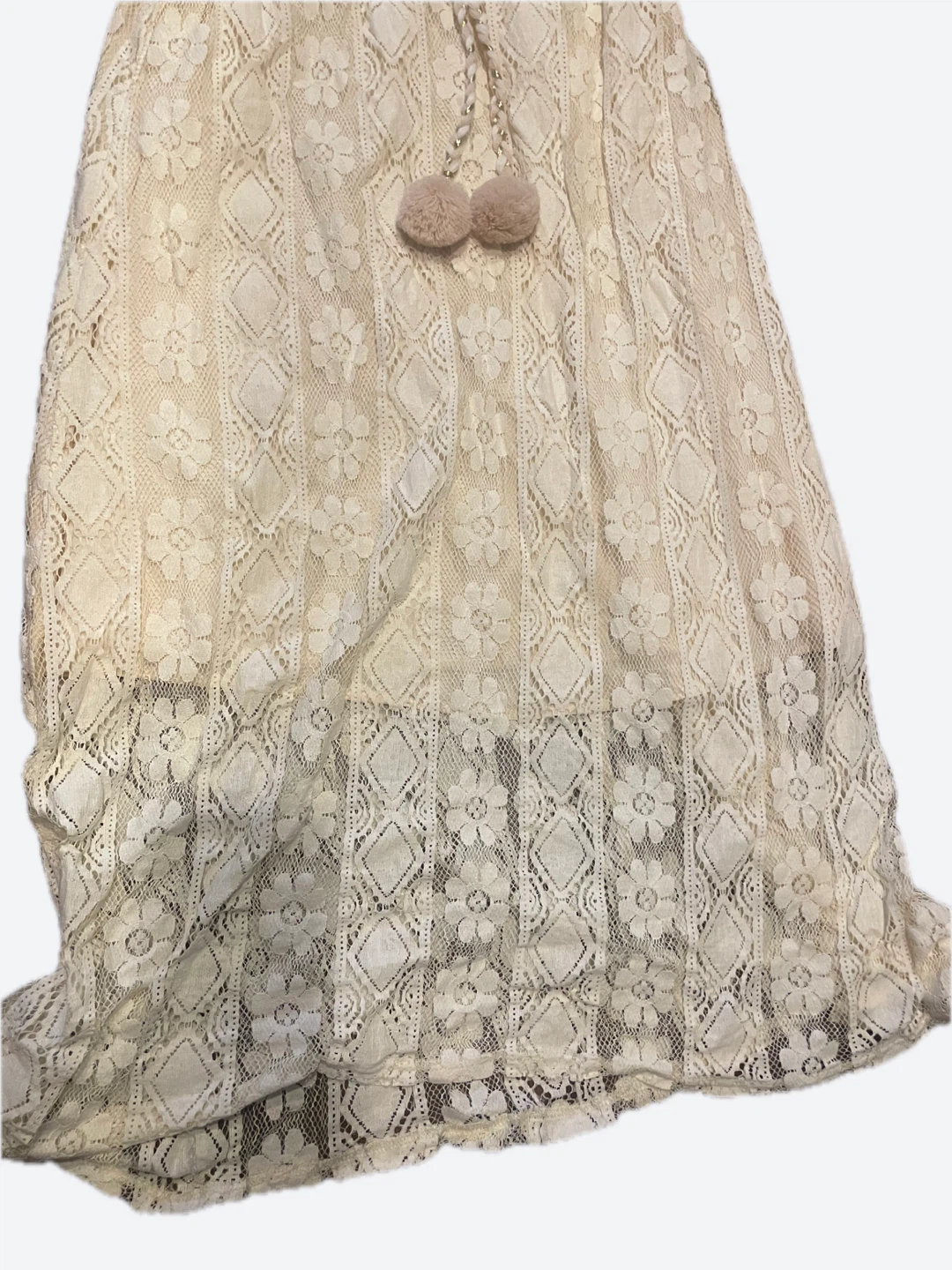 Cream Lace Maxi Dress with Pom Pom Tassel Detail - photo 3