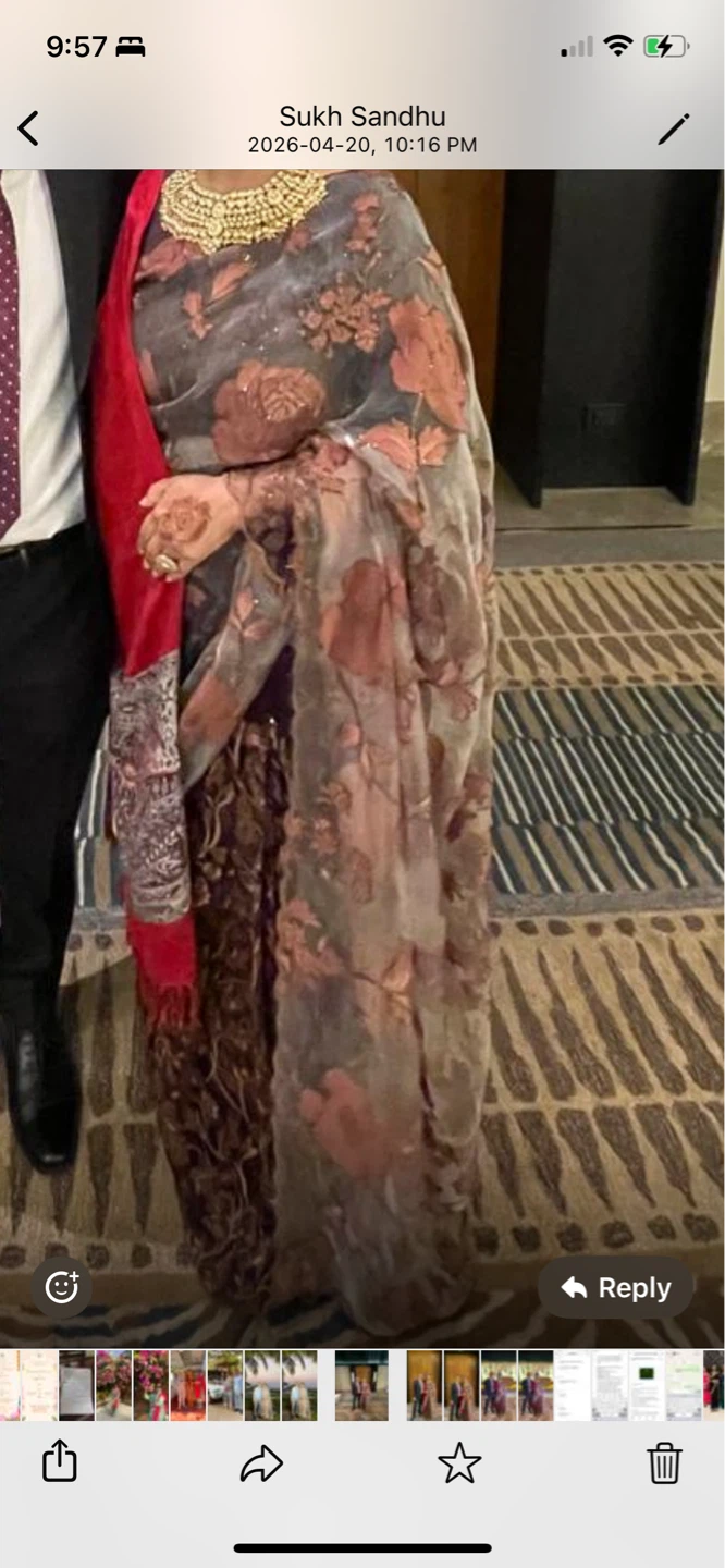 Grey floral print organza saree pre stitched - photo 2
