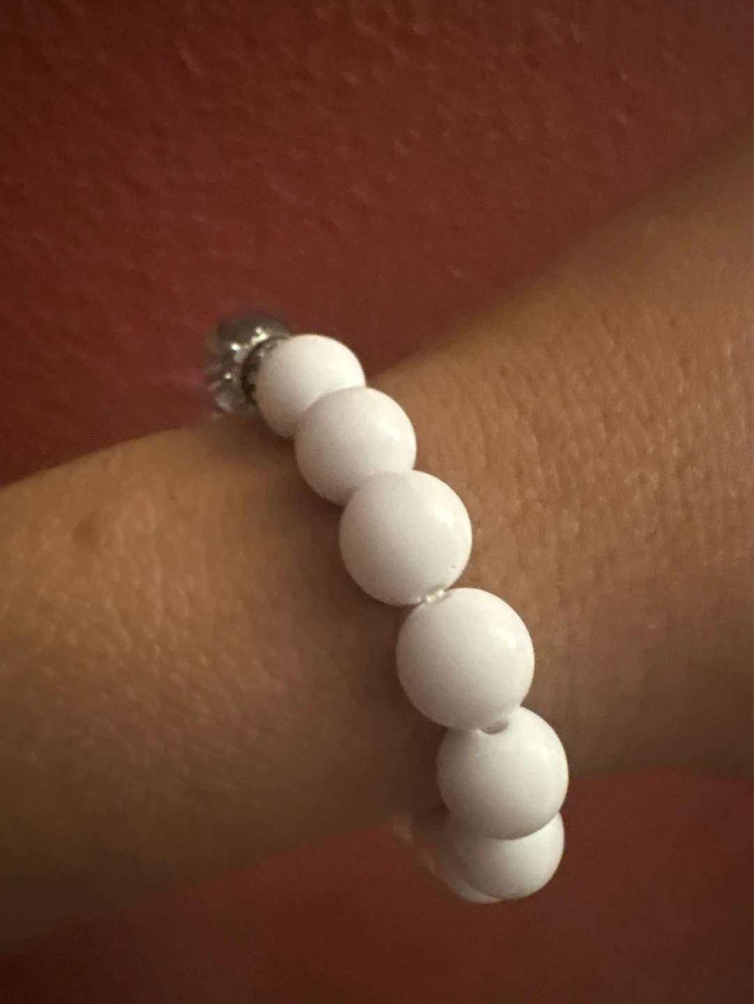 New White Beaded Stretch Bracelet with Clear Center Stone - photo 2