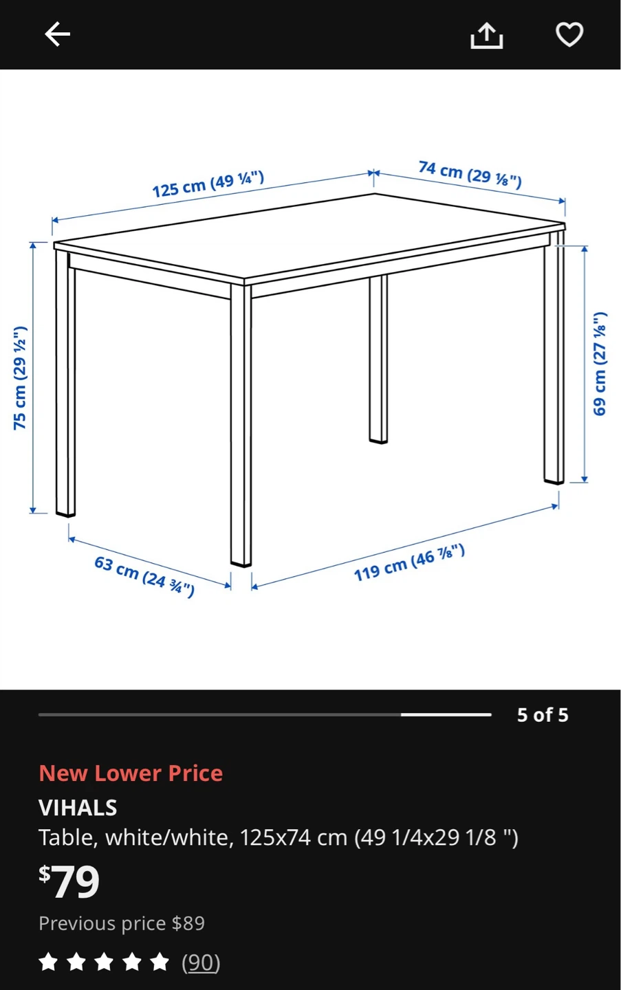 IKEA VIHALS Table - White, 125x74 cm - photo 4