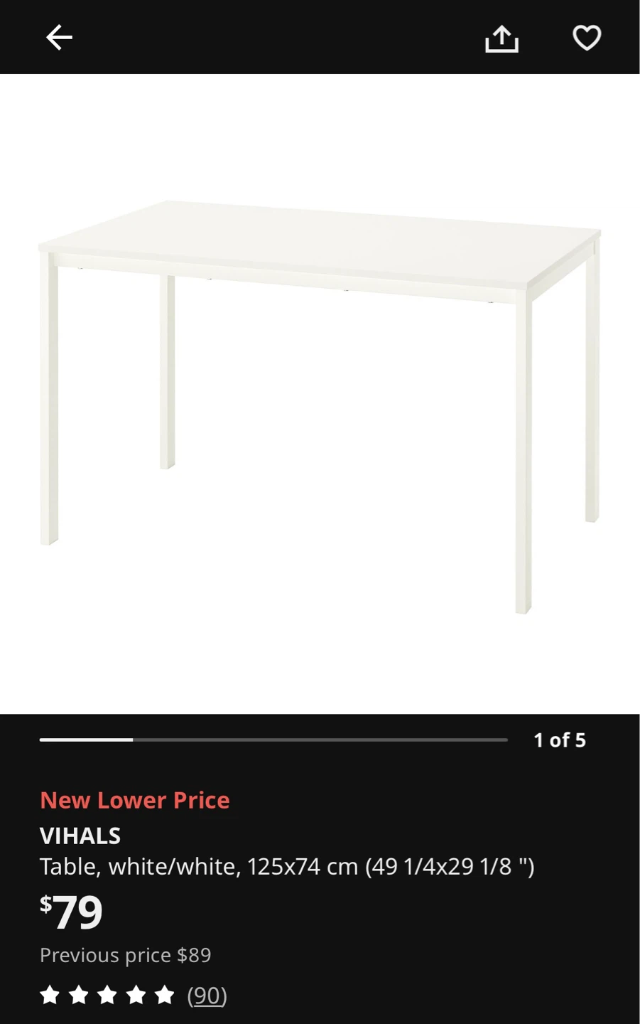 IKEA VIHALS Table - White, 125x74 cm - photo 3