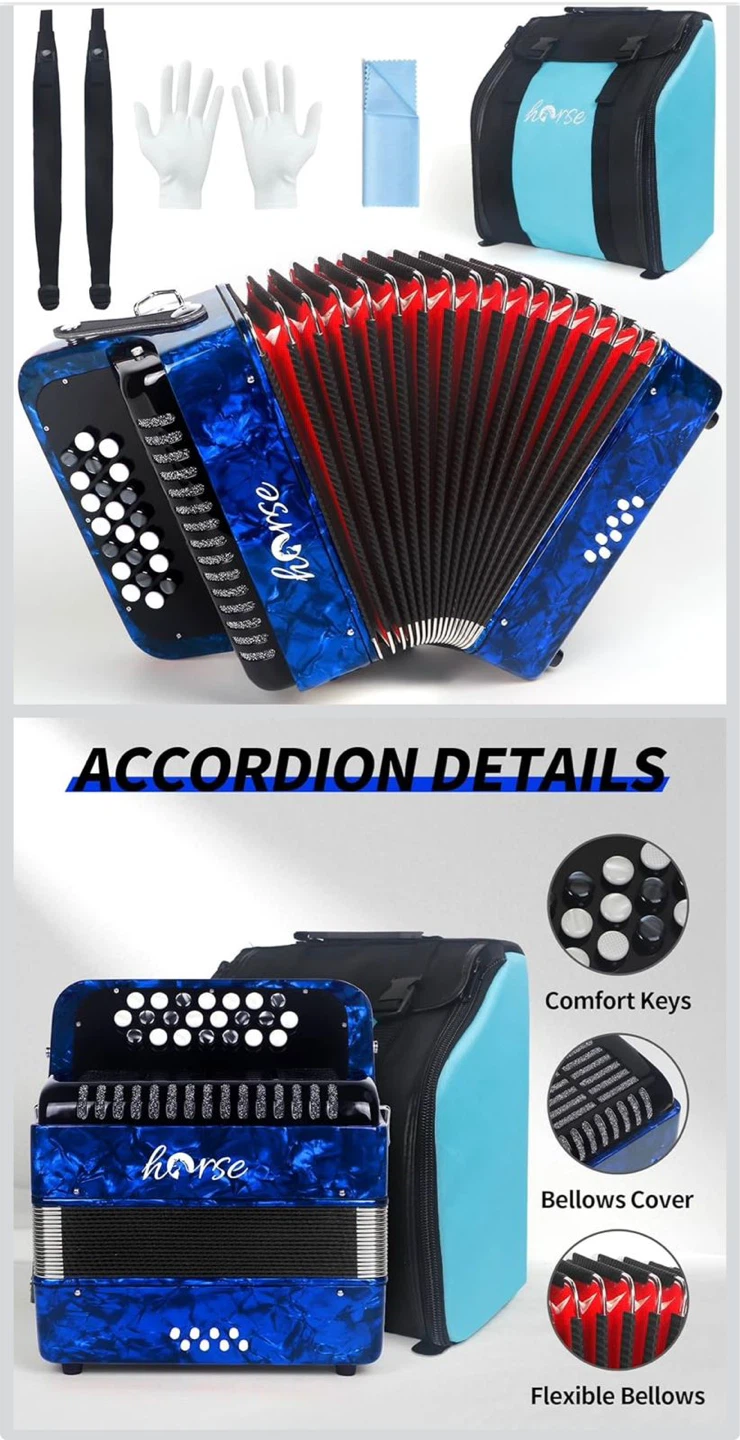 Horse 17-Key 8 Bass Accordion - Blue